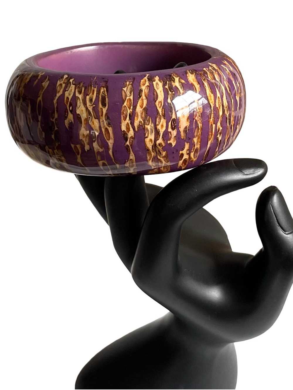 Vintage Mid-Century Purple Lucite Tiger Striped Chunky Bangle Bracelet
